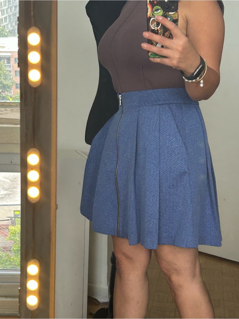 HUGO BOSS Blue Herringbone Pleated Skirt US 4